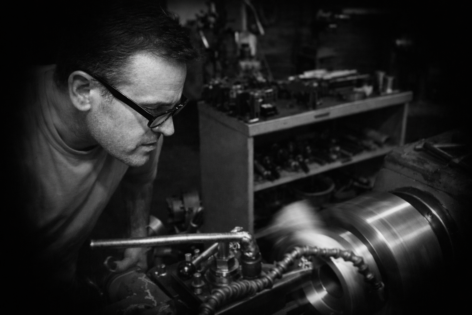 Nick at the lathe